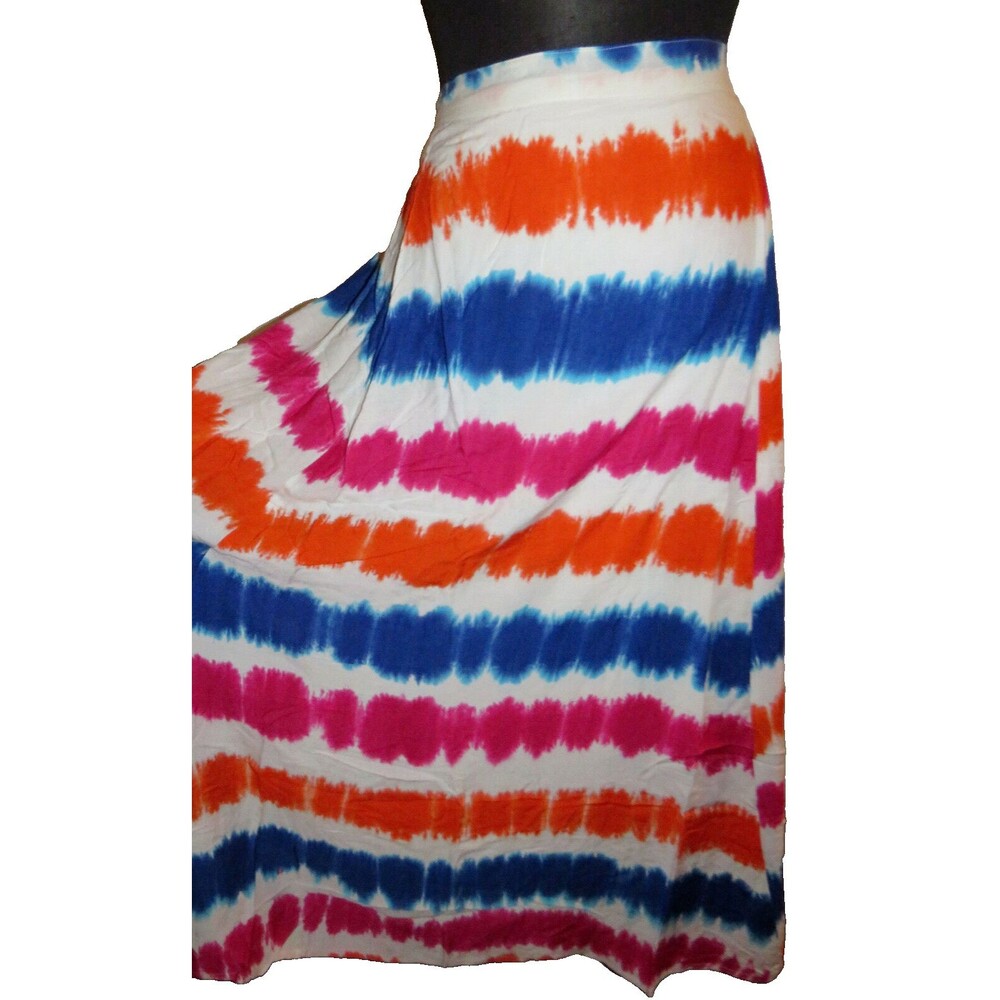 Ashley Stewart Multi Tie Dye Striped Maxi Skirt Plus Size 26-28